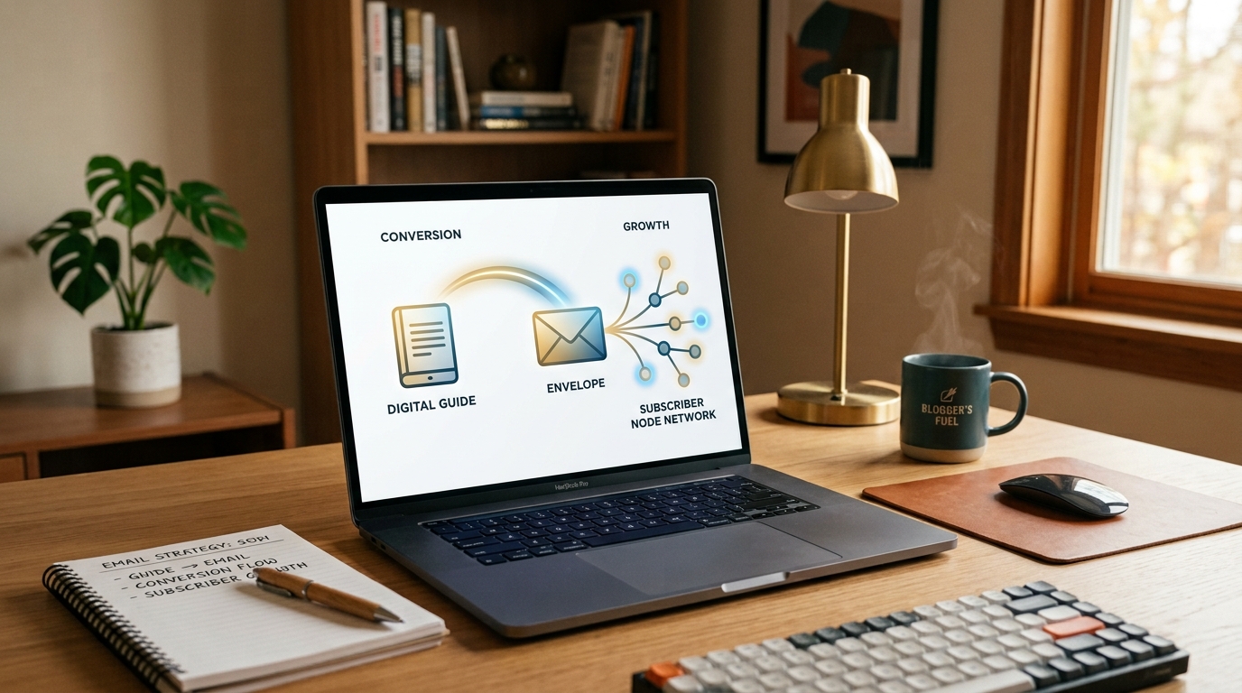 Esquema conceptual mostrando la entrega de un incentivo descargable a cambio del correo del usuario