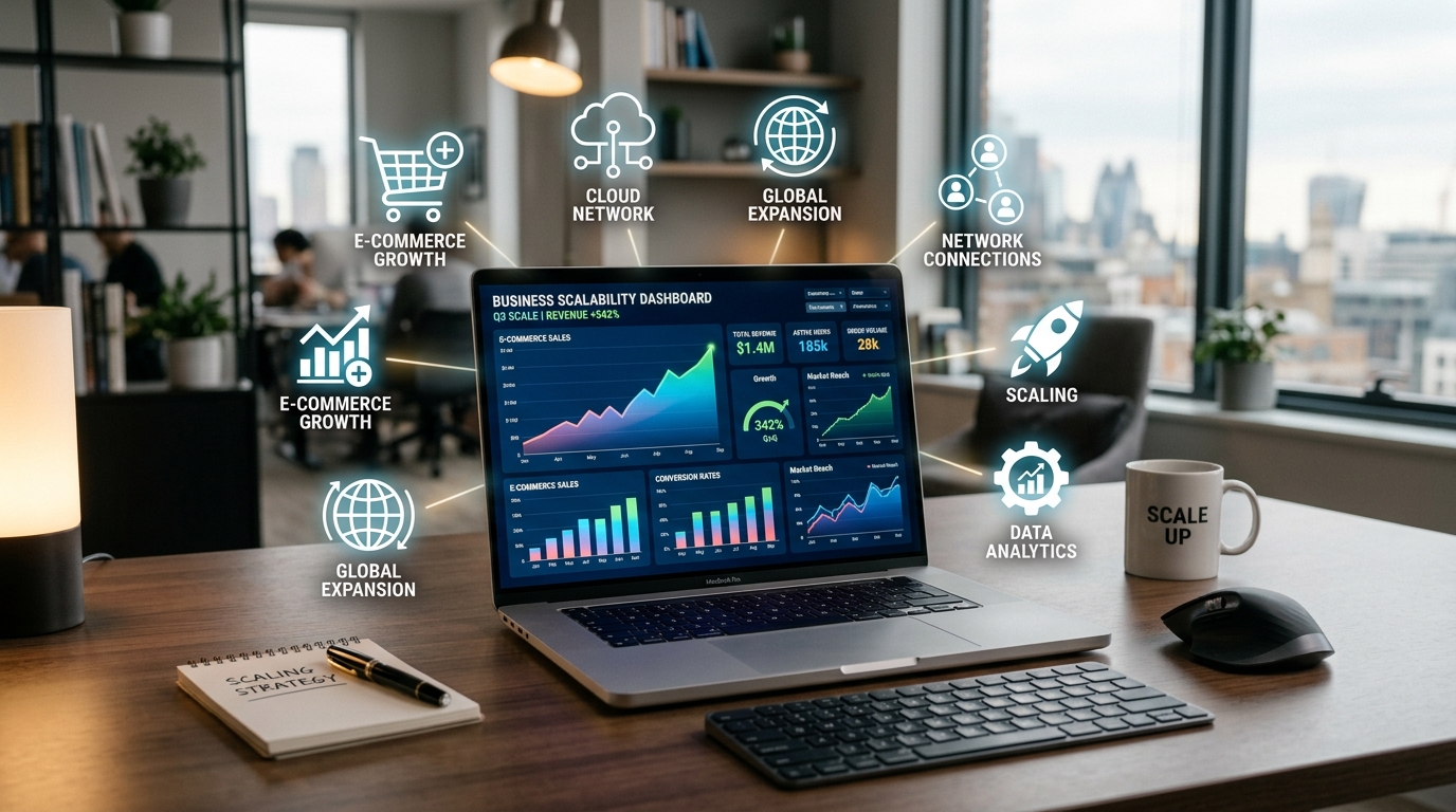 Dashboard financiero y analítica digital mostrando el crecimiento de un negocio online rentable